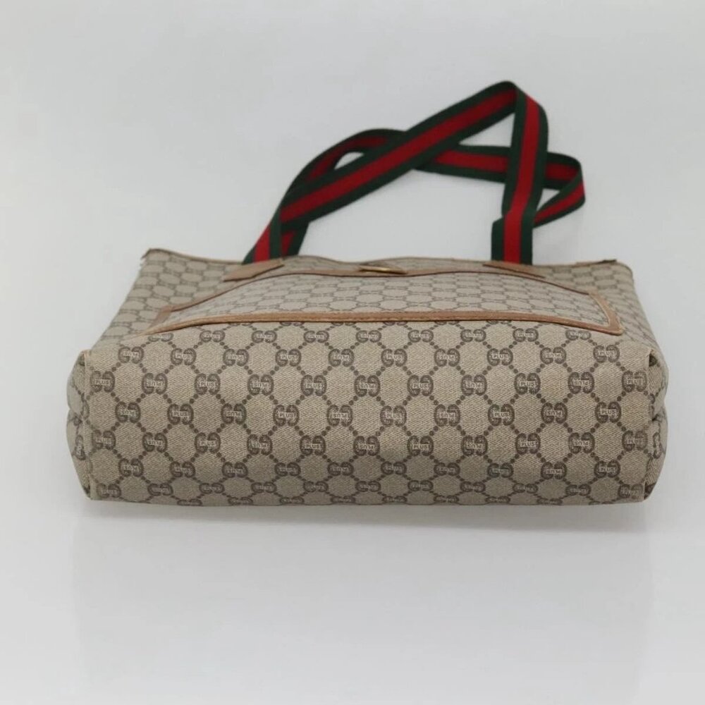 GUCCI GG Plus Supreme Web Sherry Line Tote Bag PVC Beige Gold Auth BA5355 - Picture 6 of 15